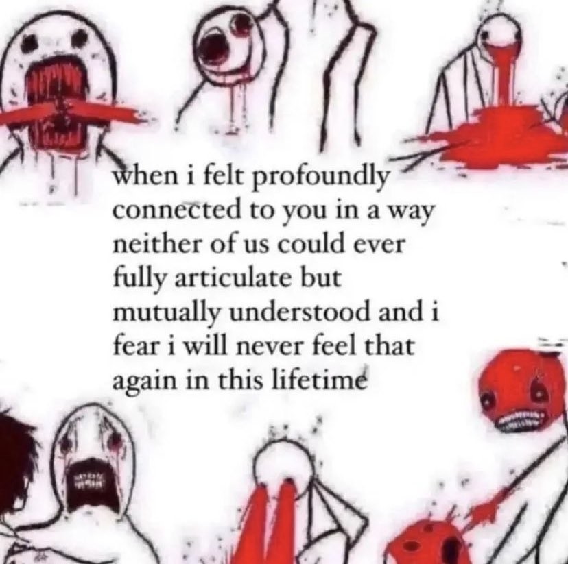 When I felt profoundly connected to you in a way neither of us could ever fully articulate but mutually understood and I fear I will never feel that again in this lifetime